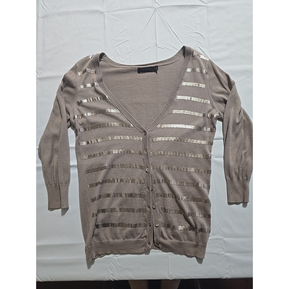 Limited Women sweater Beige Sequin‎ Medium Long Sleeve Cardigan
